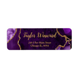 パープルとゴールドのアゲート大理石の誕生日パーティー ラベル