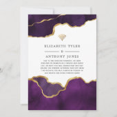 パープルとゴールドのアゲート石を使用した結婚式のゲストリスト縮小のお知らせ 案内状 (正面)