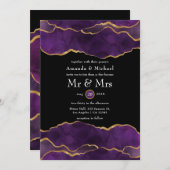 パープルとゴールドのアゲート結婚式招待状 招待状 (正面/裏面)