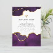 パープルとゴールドのアゲート　結婚式の招待客リストを縮小 案内状 (スタンド正面)