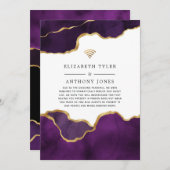 パープルとゴールドのアゲート　結婚式の招待客リストを縮小 案内状 (正面/裏面)