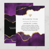 パープルとゴールドのアゲート　縮小した結婚式のゲストリスト 案内状 (正面/裏面)