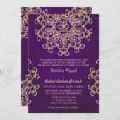 パープルとゴールドのインドスタイルの結婚式招待状 招待状 (正面/裏面)