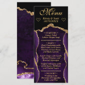 パープルとゴールドのグリッターアゲート大理石 ウェディングメニュー メニュー (正面/裏面)