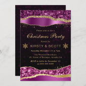 パープルとゴールドのグリッター ティアーズ クリスマス パーティ 招待状 (正面/裏面)