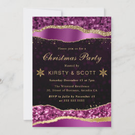 パープルとゴールドのグリッター ティアーズ クリスマス パーティ 招待状