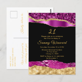 パープルとゴールドのグリッター ティアーズ バースデーパーティー ポストカード