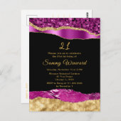 パープルとゴールドのグリッター ティアーズ バースデーパーティー ポストカード (正面/裏面)