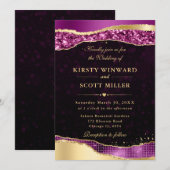 パープルとゴールドのグリッター ティアーズ ボケ ウェディング 招待状 (正面/裏面)