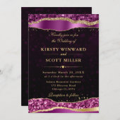 パープルとゴールドのグリッター ティアーズ ボケ ウェディング 招待状 (正面/裏面)