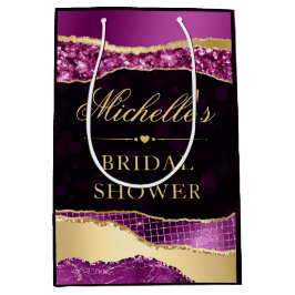 パープルとゴールドのグリッター ティアーズ ボケ ブライズ シャワー ミディアムペーパーバッグ