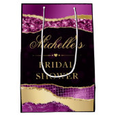 パープルとゴールドのグリッター ティアーズ ボケ ブライズ シャワー ミディアムペーパーバッグ (裏面)