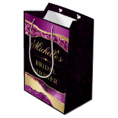 パープルとゴールドのグリッター ティアーズ ボケ ブライズ シャワー ミディアムペーパーバッグ (裏面アングル)