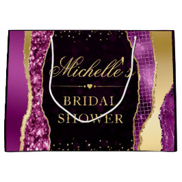 パープルとゴールドのグリッター ティアーズ ボケ ブライズ シャワー ラージペーパーバッグ