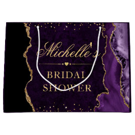パープルとゴールドのグリッター マーブル アゲート ブライダルシャワー ラージペーパーバッグ