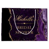 パープルとゴールドのグリッター マーブル アゲート ブライダルシャワー ラージペーパーバッグ (裏面)