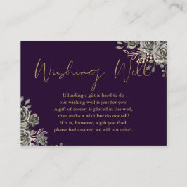 パープルとゴールドのゴシック フローラル ウィッシュ ウェル ウェディング エンクロージャーカード