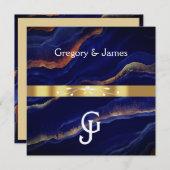 パープルとゴールドのジオードアゲートの結婚式 招待状 (正面/裏面)