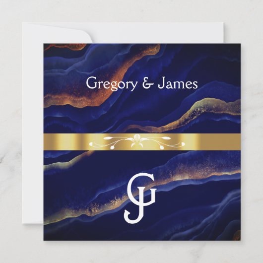 パープルとゴールドのジオードアゲートの結婚式 招待状 (正面)