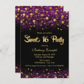 パープルとゴールドのスイート16パーティー 招待状 (正面/裏面)