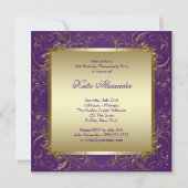 パープルとゴールドのスイート16マスカレードパーティー 招待状 (裏面)