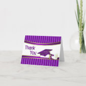 パープルとゴールドのストライプ 卒業お礼カード サンキューカード (正面)