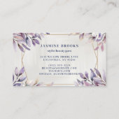 パープルとゴールドのトレンディなボタニカルリーフ 名刺 (裏面)