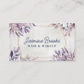 パープルとゴールドのトレンディなボタニカルリーフ 名刺 (正面)