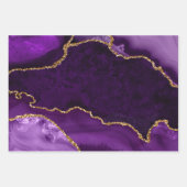パープルとゴールドのフェイクグリッターアゲート ラッピングペーパーシート (正面2)