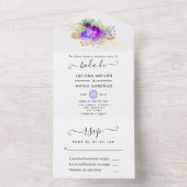 パープルとゴールドのマルディグラ  誕生日パーティー オールインワン招待状 (内側)