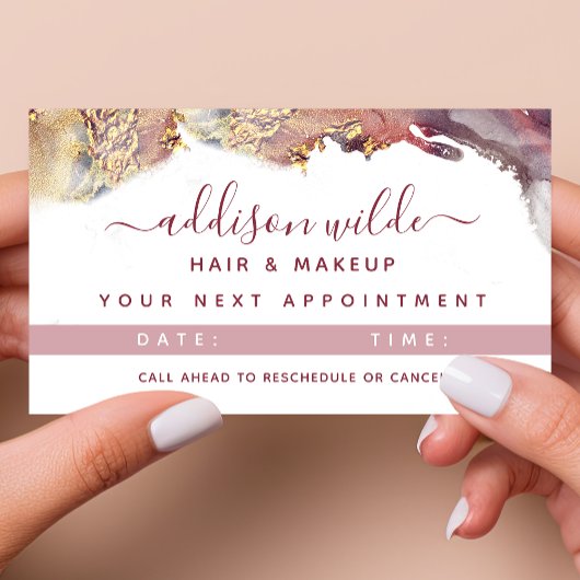 パープルとゴールドのモダンアート液体水彩インク 予約カード