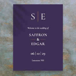 パープルとゴールドのモノグラム結婚式ウェルカムサイン ポスター