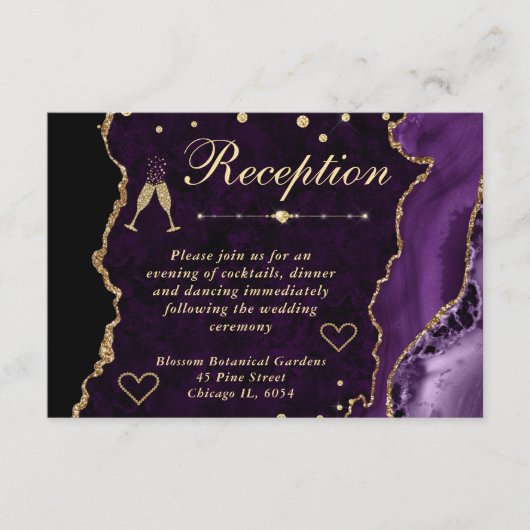パープルとゴールドの偽のグリッターアゲートの受付 エンクロージャーカード (正面)