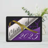 パープルとゴールドの卒業発表 招待状 (スタンド正面)