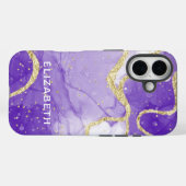 パープルとゴールドの大理石ラメ オーダーメイド Case-Mate iPhoneケース (裏面 (横))