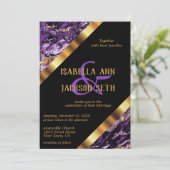 パープルとゴールドの大理石 招待状 (スタンド正面)