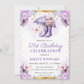 パープルとゴールドの春の傘 21歳の誕生日 招待状 (正面)