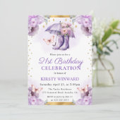 パープルとゴールドの春の傘 21歳の誕生日 招待状 (スタンド正面)