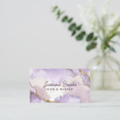 パープルとゴールドの水彩グリッター 名刺 (スタンド正面)