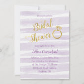 パープルとゴールドの水彩ストライプ ブライダルシャワー 招待状 (正面)