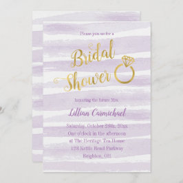 パープルとゴールドの水彩ストライプ ブライダルシャワー 招待状