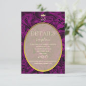 パープルとゴールドの箔 エレガントな結婚式の詳細カード 招待状 (スタンド正面)