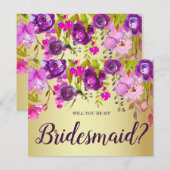 パープルとゴールドの結婚式の仲人にお願いカード 招待状 (正面/裏面)