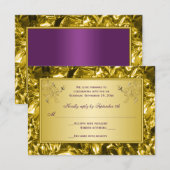 パープルとゴールドの花柄の出欠確認カード 出欠カード (正面/裏面)