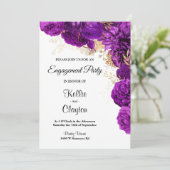 パープルとゴールドの花柄エンゲージメントパーティー 招待状 (スタンド正面)