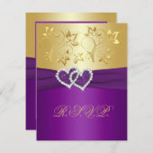 パープルとゴールドの花柄返信カード 出欠カード (正面/裏面)
