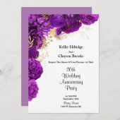 パープルとゴールドの花柄 ウェディングアニバーサリーパーティー 招待状 (正面/裏面)