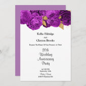 パープルとゴールドの花柄 ウェディング アニバーサリー パーティー 招待状 (正面/裏面)