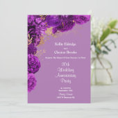 パープルとゴールドの花柄 ウェディング アニバーサリー パーティー 招待状 (スタンド正面)