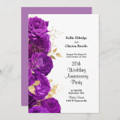 パープルとゴールドの花柄 ウェディング アニバーサリー パーティー 招待状 (正面/裏面)
